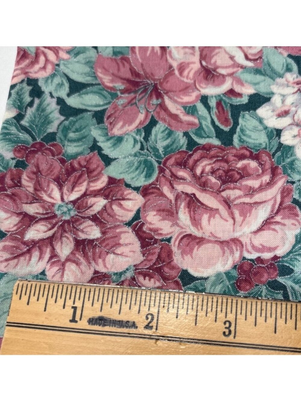 Floral Cotton Fabric 18x40" Green Pink Roses Sewing Quilting Material - Picture 4 of 11
